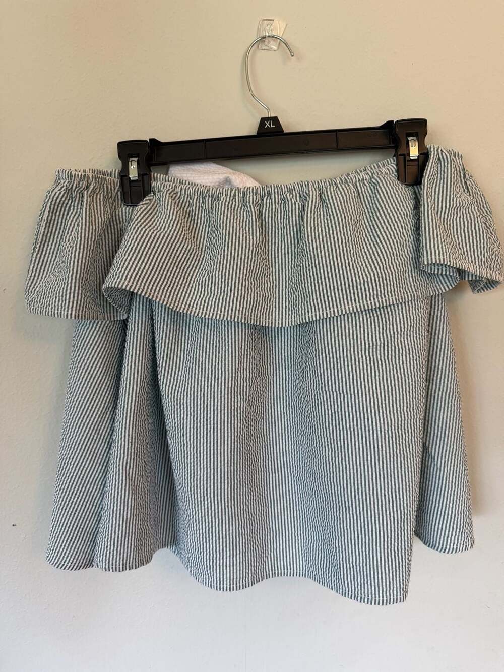 Lauren James Women's Seersucker Off-the-Shoulder Ruffle Top with Back Bow
